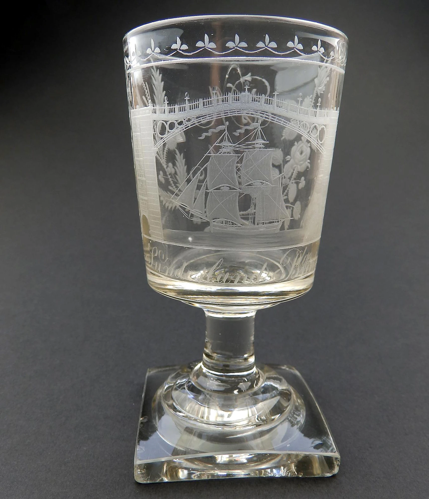 A good antique Georgian Sunderland Bridge Commemorative Glass Rummer C.1800