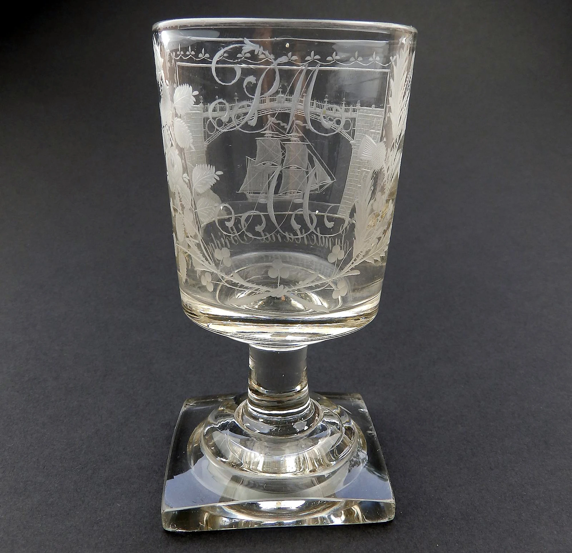 A good antique Georgian Sunderland Bridge Commemorative Glass Rummer C.1800