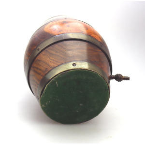 An antique Treen novelty String Box coopered barrel formed with reel C.19thC