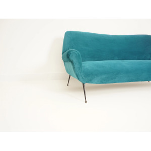 Italian Velvet Three-Seater Sofa, 1950