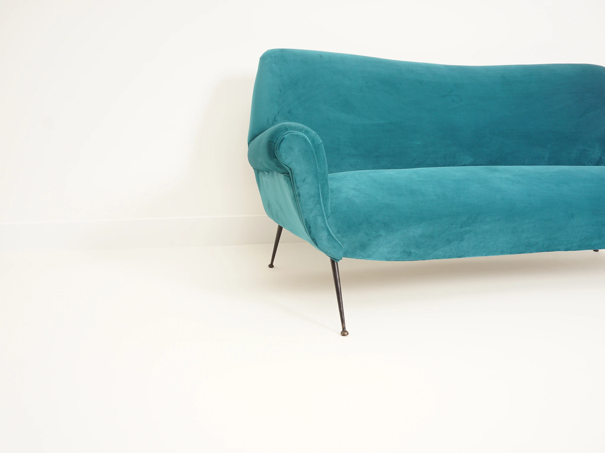 Italian Velvet Three-Seater Sofa, 1950