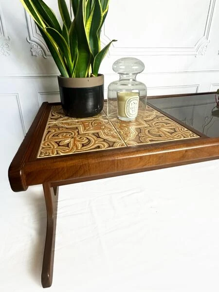 A 1970s G Plan Teak, Tiled And Smoked Glass Coffee Table, Mid Century Teak Rectangular Coffee Table, Vintage Coffee Table, Mcm Decor