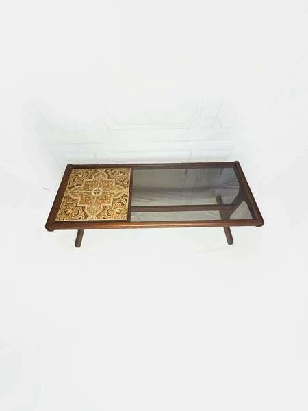 A 1970s G Plan Teak, Tiled And Smoked Glass Coffee Table, Mid Century Teak Rectangular Coffee Table, Vintage Coffee Table, Mcm Decor