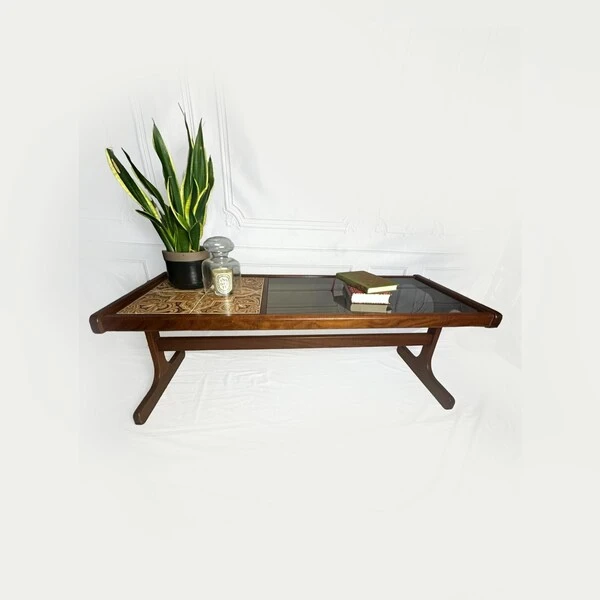 A 1970s G Plan Teak, Tiled And Smoked Glass Coffee Table, Mid Century Teak Rectangular Coffee Table, Vintage Coffee Table, Mcm Decor