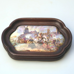 An antique English framed pottery Prattware Pot Lid titled WAR C C.19thC