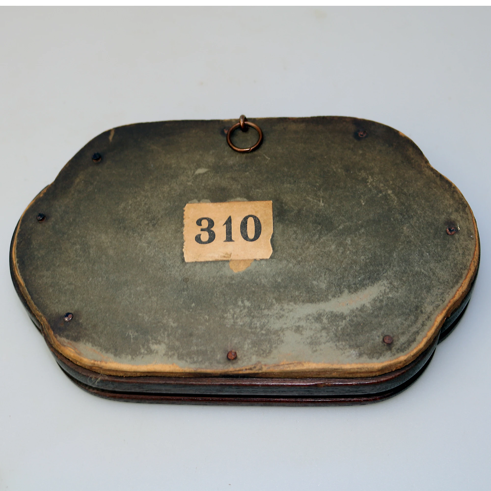 An antique English framed pottery Prattware Pot Lid titled WAR C C.19thC