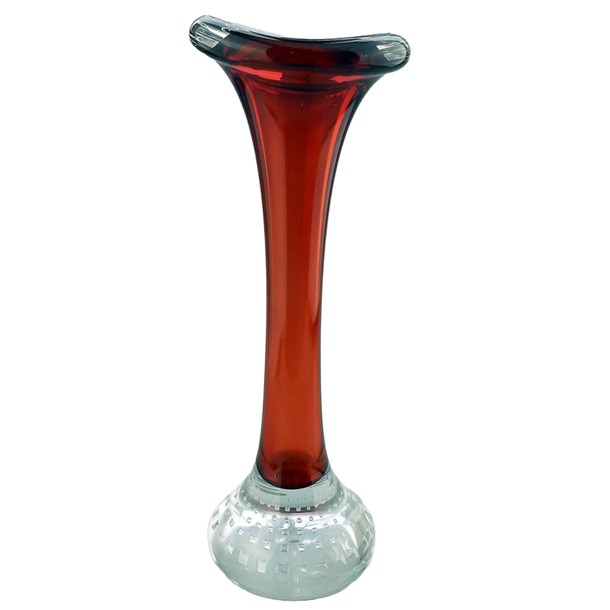 Scandinavian glass Aseda Glasbruk Bo Borgstrom square bubbles Vase 23cm C.1960