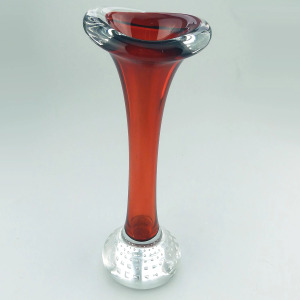 Scandinavian glass Aseda Glasbruk Bo Borgstrom square bubbles Vase 23cm C.1960