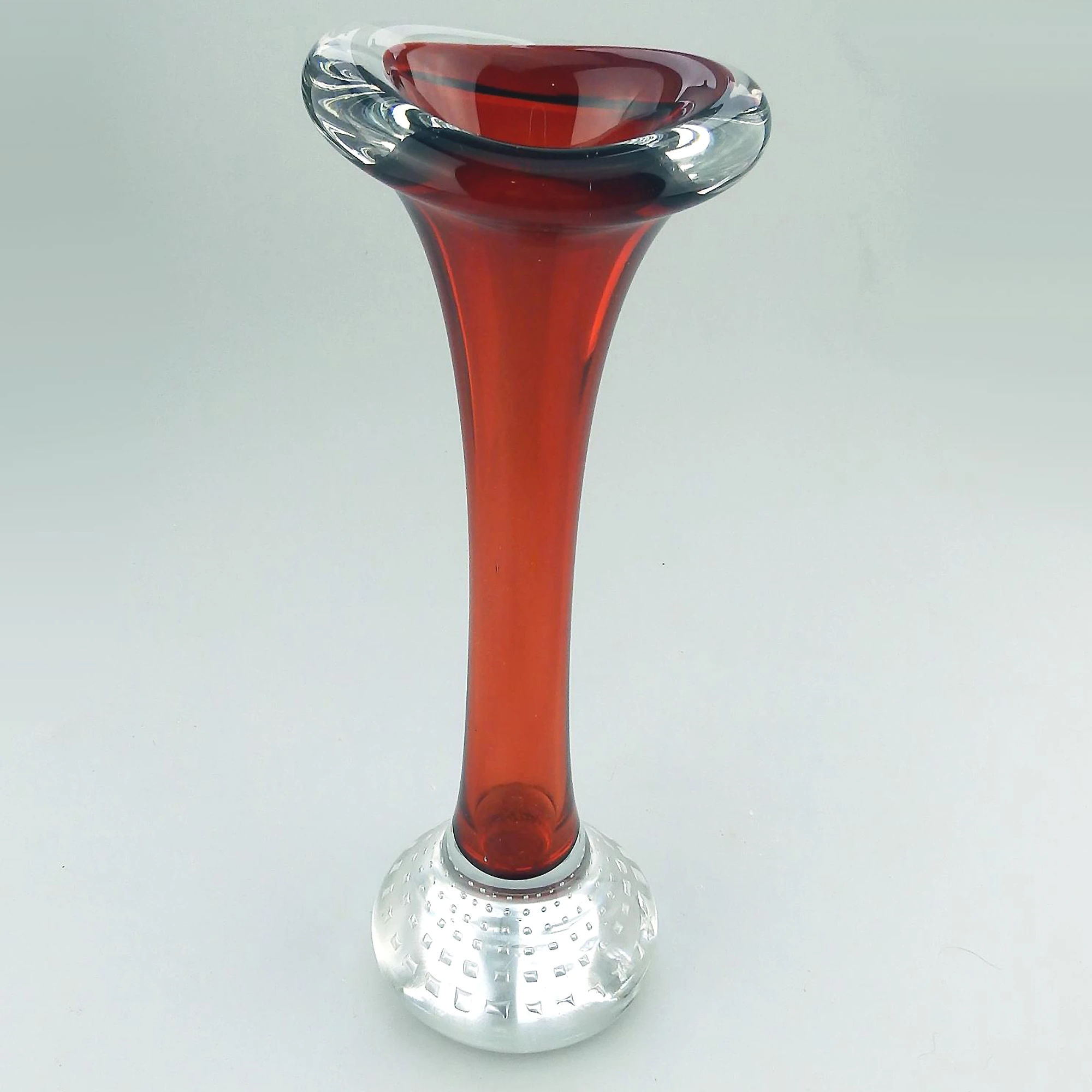 Scandinavian glass Aseda Glasbruk Bo Borgstrom square bubbles Vase 23cm C.1960