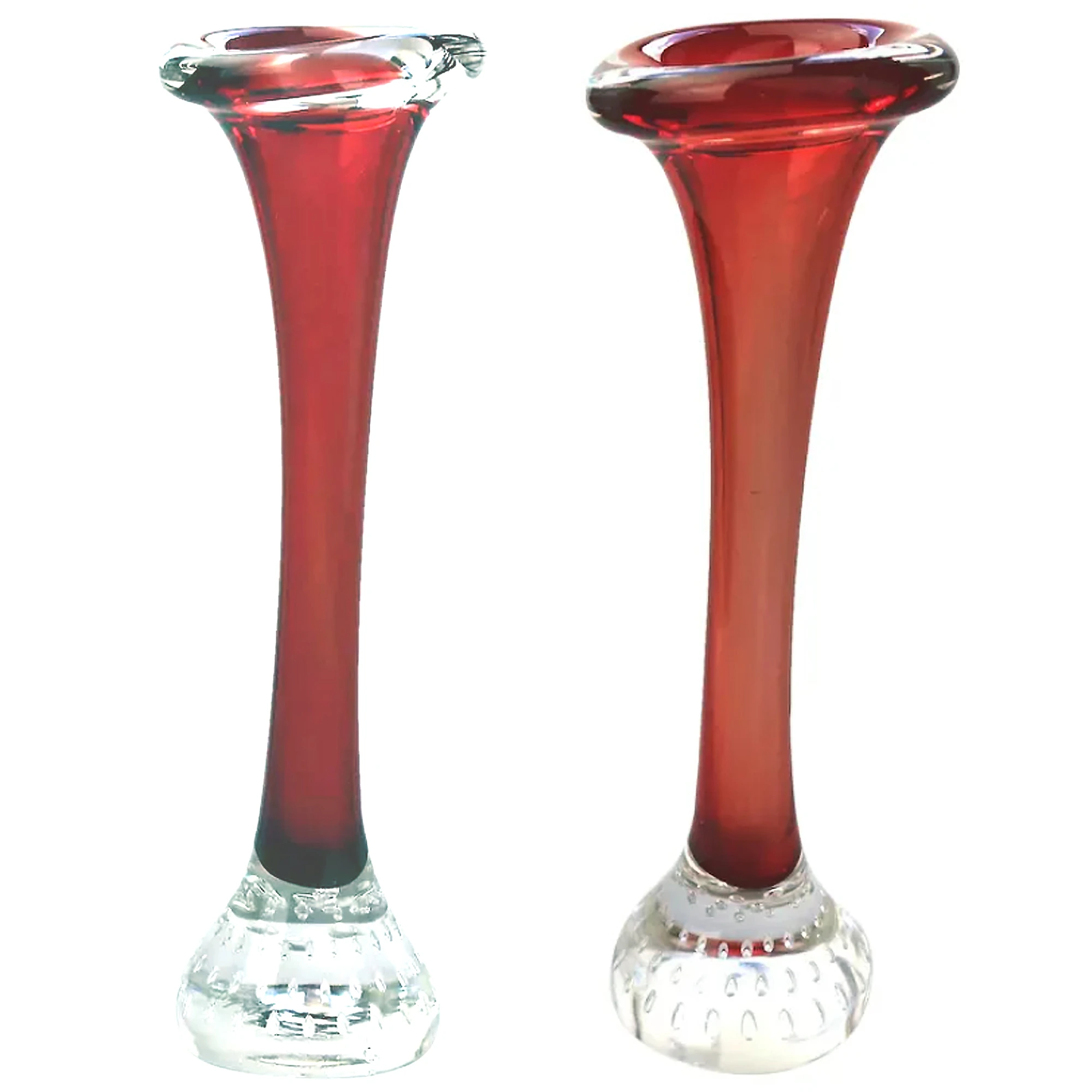 A pair of Scandinavian glass Aseda Glasbruk Bo Borgstrom Bone Vases 22cm C.1960