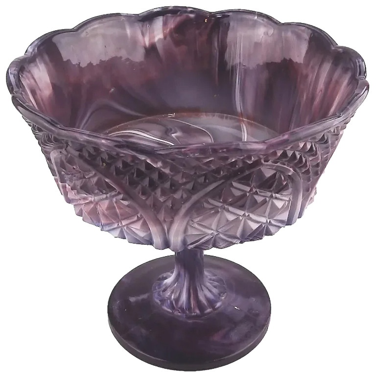 A large antique pressed glass purple amethyst malachite pedestal Bowl C.19thC
