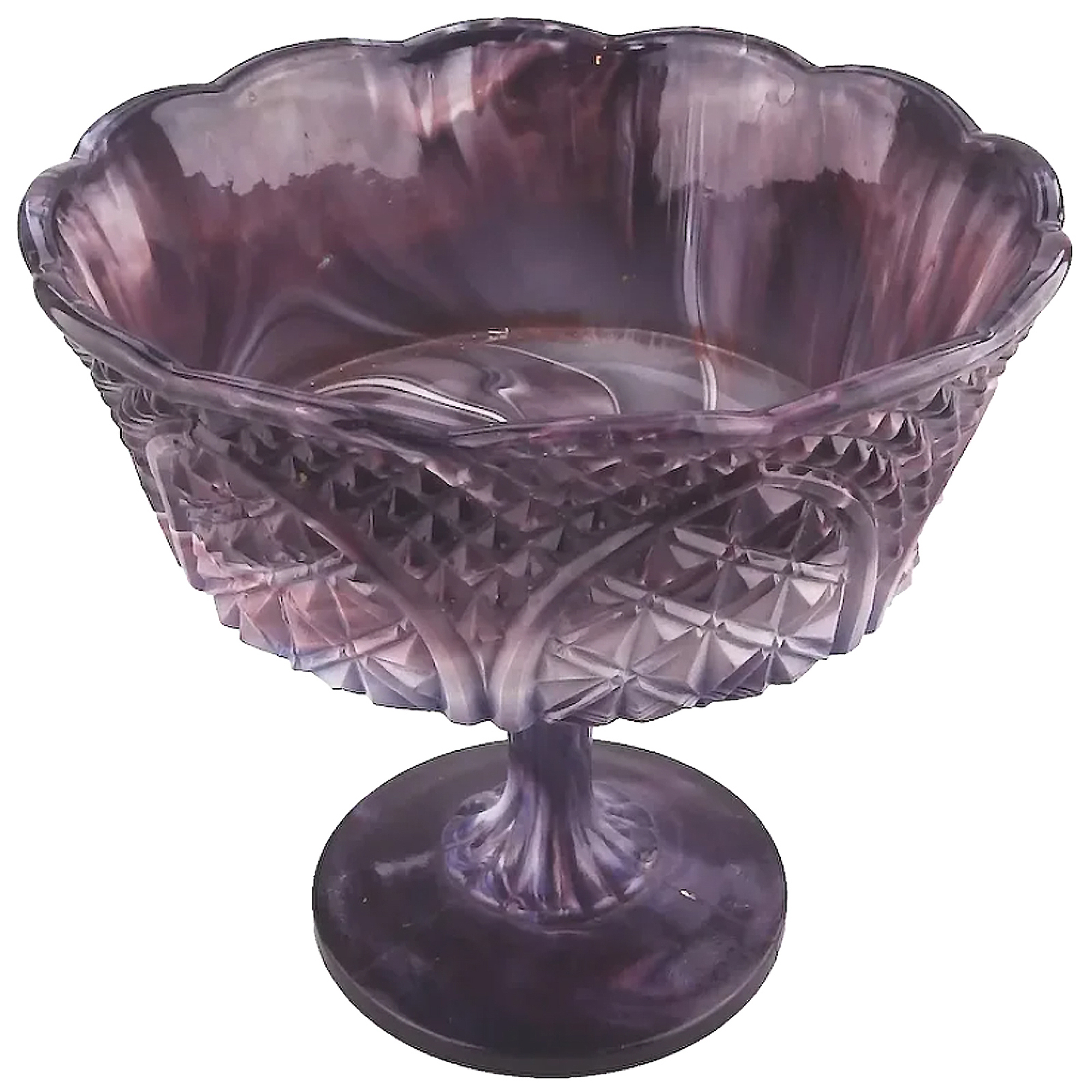A large antique pressed glass purple amethyst malachite pedestal Bowl C.19thC