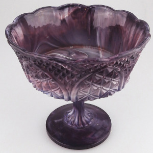 A large antique pressed glass purple amethyst malachite pedestal Bowl C.19thC