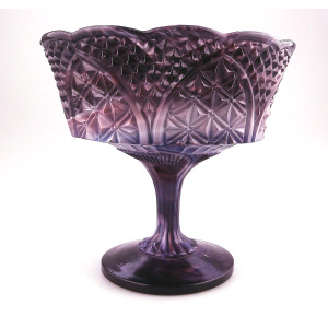 A large antique pressed glass purple amethyst malachite pedestal Bowl C.19thC