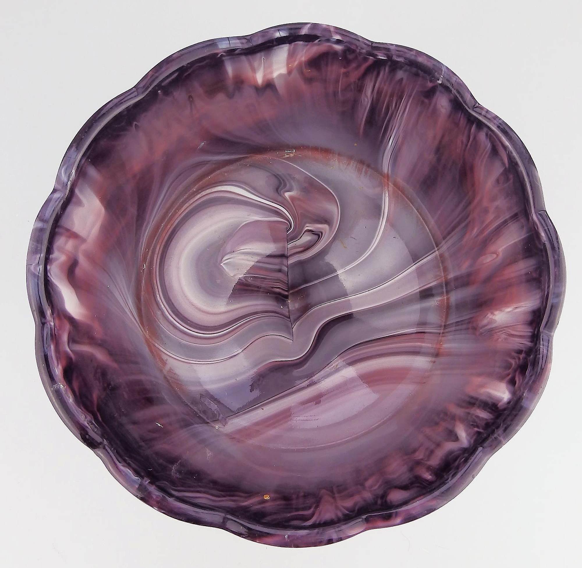 A large antique pressed glass purple amethyst malachite pedestal Bowl C.19thC