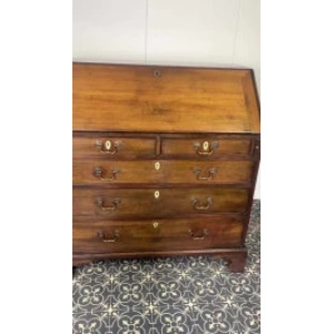 Antique Georgian Mahogany Bureau, Study Furniture, Drawer Desk, Mid 18th Century Cabinet, Library Interior Decor, Period Home