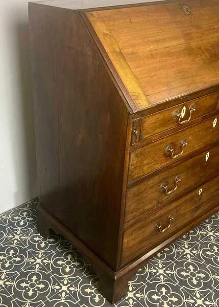 Antique Georgian Mahogany Bureau, Study Furniture, Drawer Desk, Mid 18th Century Cabinet, Library Interior Decor, Period Home