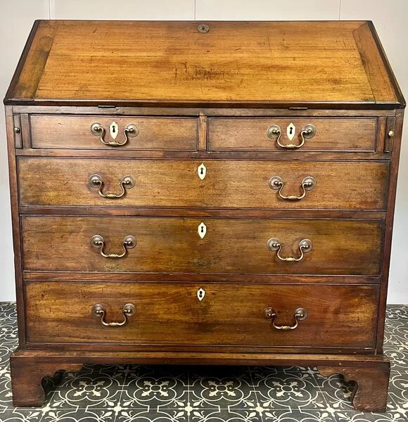 Antique Georgian Mahogany Bureau, Study Furniture, Drawer Desk, Mid 18th Century Cabinet, Library Interior Decor, Period Home