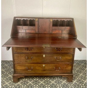 Antique Georgian Mahogany Bureau, Study Furniture, Drawer Desk, Mid 18th Century Cabinet, Library Interior Decor, Period Home