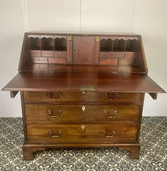 Antique Georgian Mahogany Bureau, Study Furniture, Drawer Desk, Mid 18th Century Cabinet, Library Interior Decor, Period Home