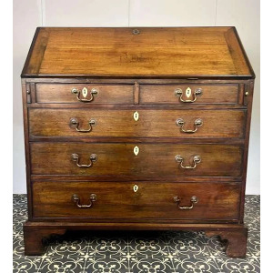 Antique Georgian Mahogany Bureau, Study Furniture, Drawer Desk, Mid 18th Century Cabinet, Library Interior Decor, Period Home