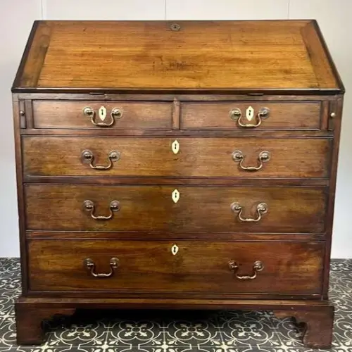 Antique Georgian Mahogany Bureau, Study Furniture, Drawer Desk, Mid 18th Century Cabinet, Library Interior Decor, Period Home