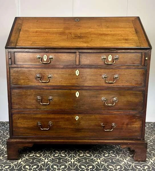 Antique Georgian Mahogany Bureau, Study Furniture, Drawer Desk, Mid 18th Century Cabinet, Library Interior Decor, Period Home