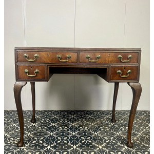 Antique Mahogany Georgian Leather Topper Writing Desk, Library Drawers