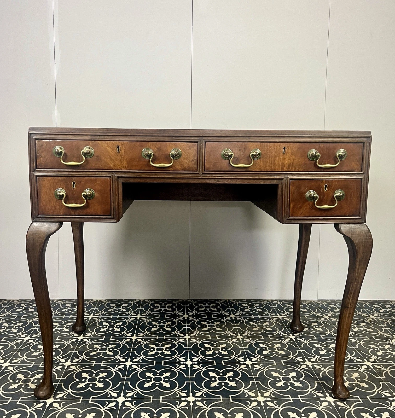 Antique Mahogany Georgian Leather Topper Writing Desk, Library Drawers
