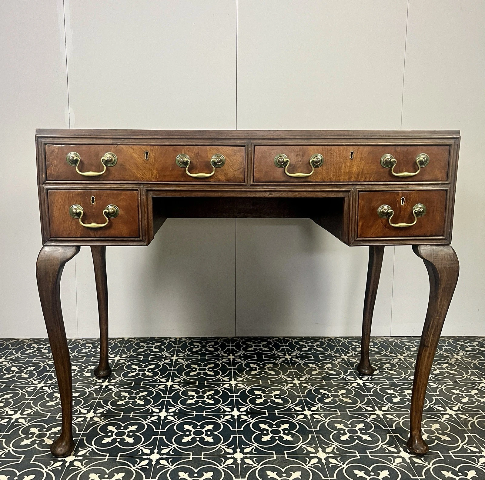 Antique Mahogany Georgian Leather Topper Writing Desk, Library Drawers