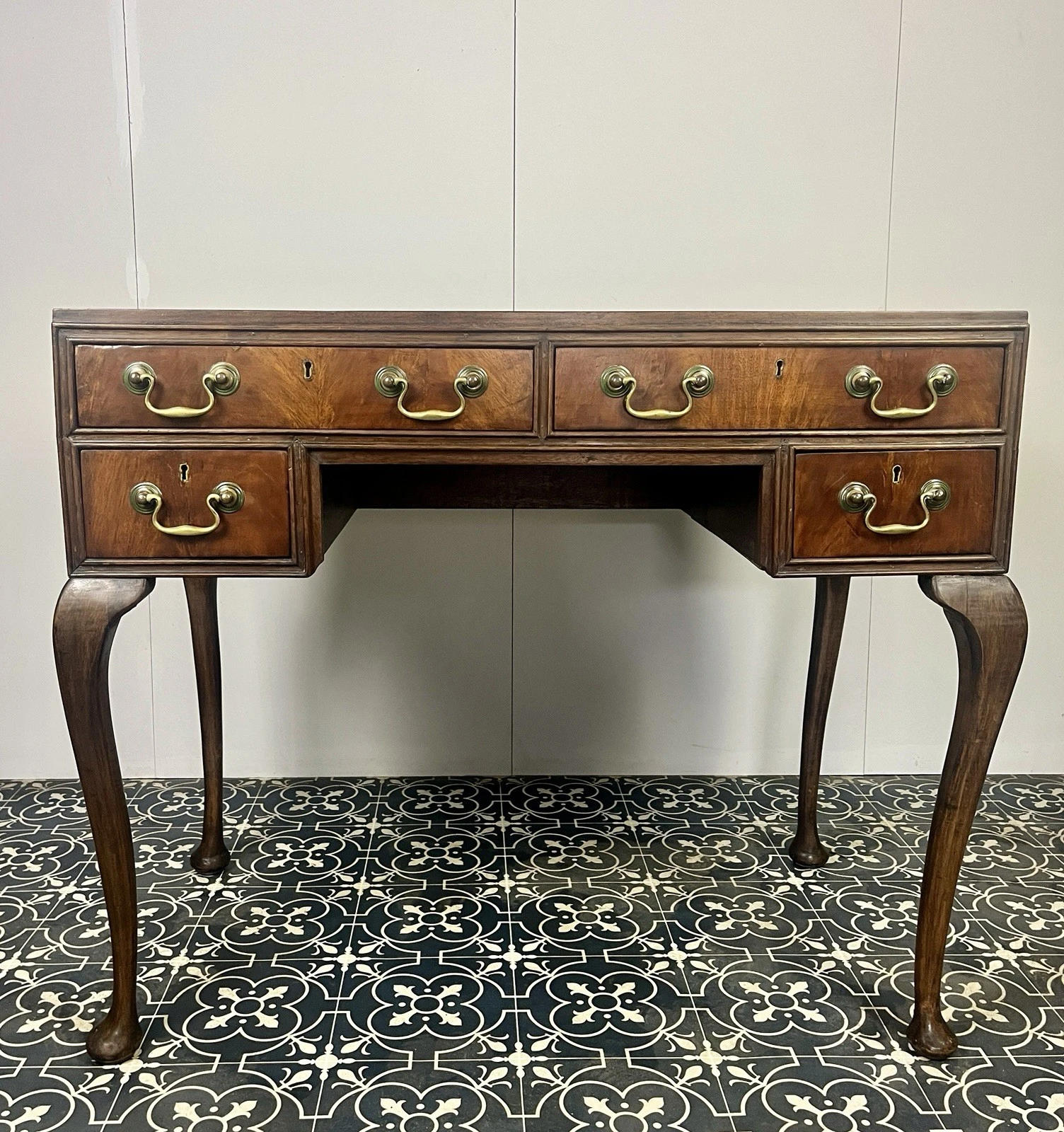 Antique Mahogany Georgian Leather Topper Writing Desk, Library Drawers