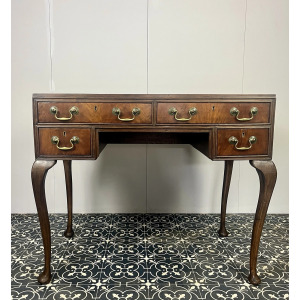 Antique Mahogany Georgian Leather Topper Writing Desk, Library Drawers