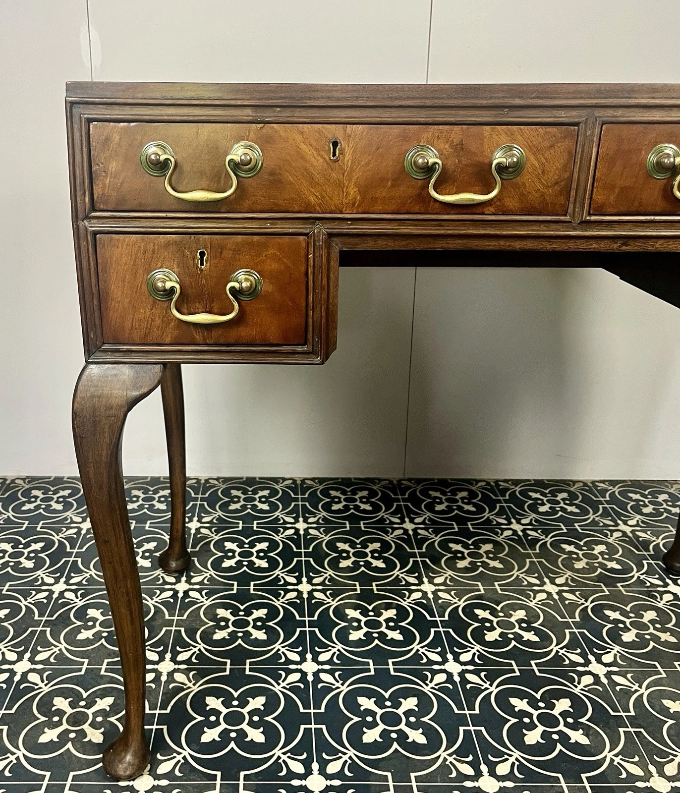 Antique Mahogany Georgian Leather Topper Writing Desk, Library Drawers