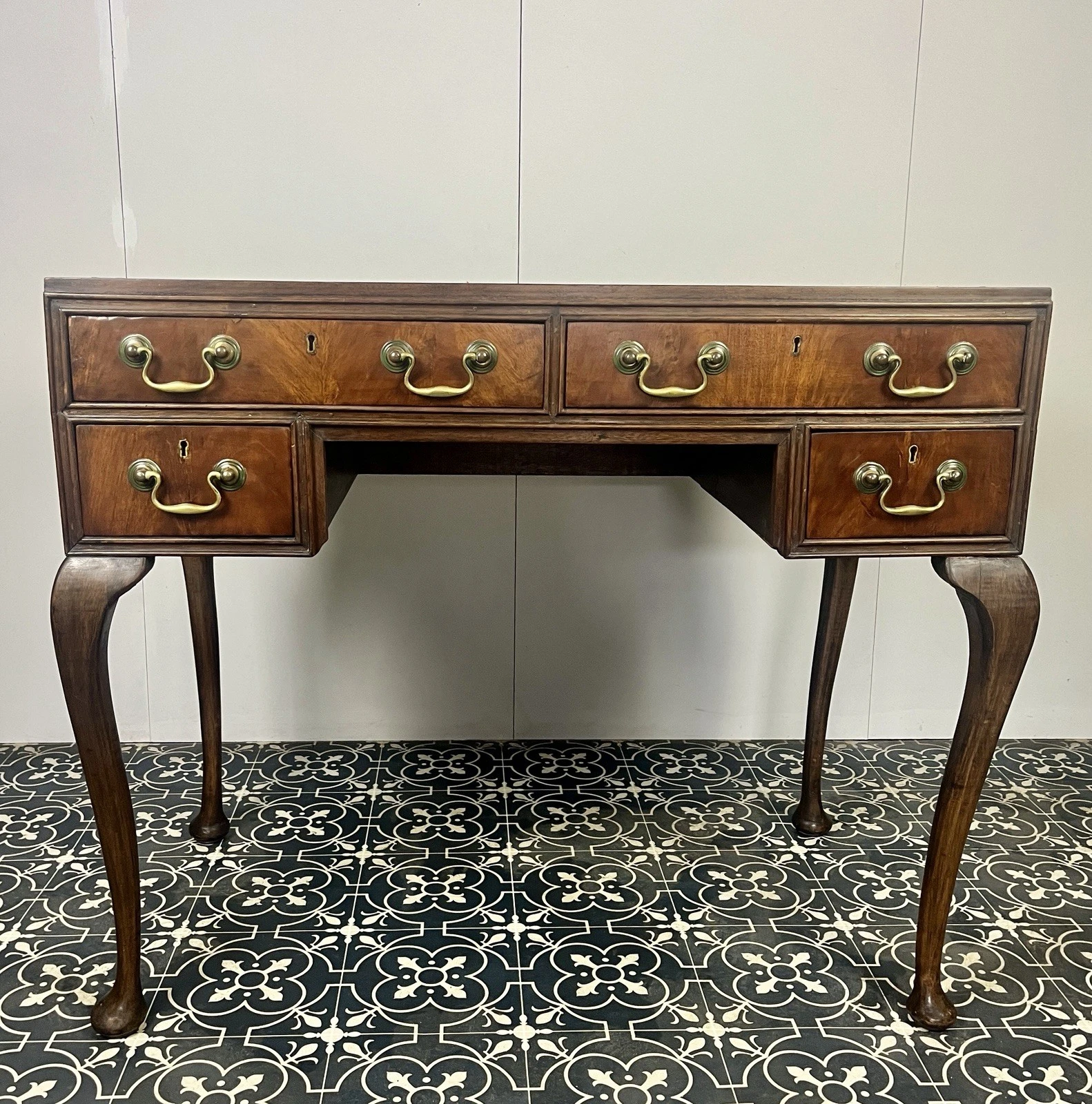 Antique Mahogany Georgian Leather Topper Writing Desk, Library Drawers