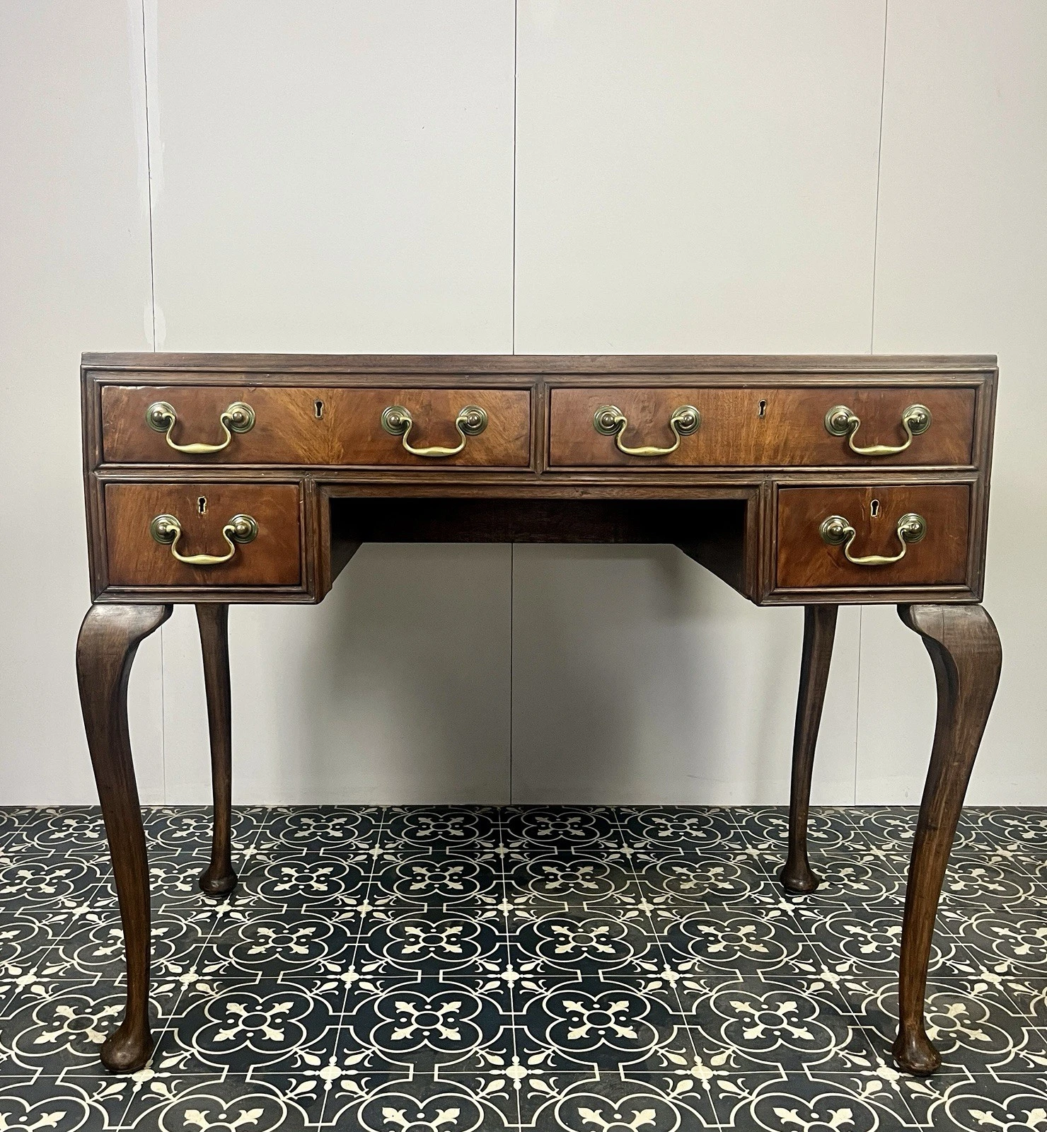 Antique Mahogany Georgian Leather Topper Writing Desk, Library Drawers