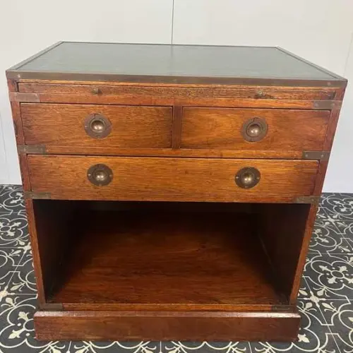 Antique Military Campaign Chest Of Drawers, Early 20th Century, Leather Top, Bedroom Furniture, Side Table, Drinks Cabinet, Mahogany Brass