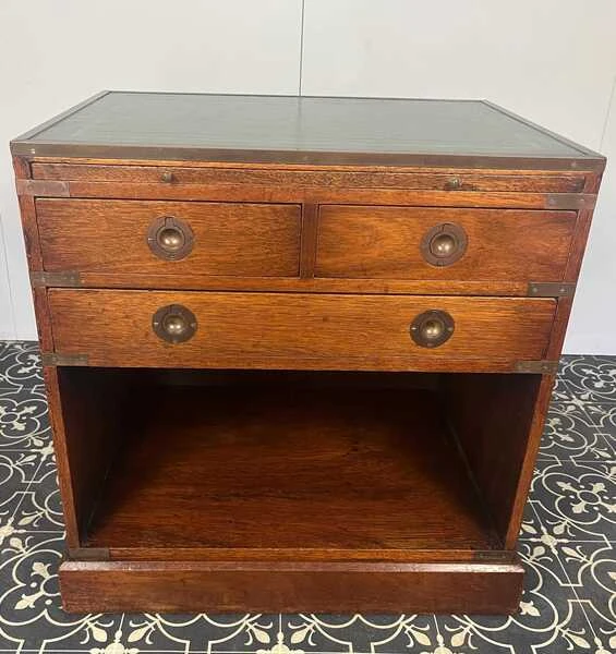 Antique Military Campaign Chest Of Drawers, Early 20th Century, Leather Top, Bedroom Furniture, Side Table, Drinks Cabinet, Mahogany Brass
