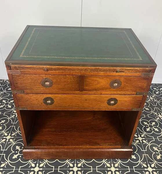 Antique Military Campaign Chest Of Drawers, Early 20th Century, Leather Top, Bedroom Furniture, Side Table, Drinks Cabinet, Mahogany Brass
