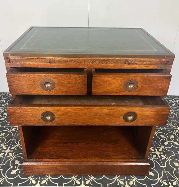 Antique Military Campaign Chest Of Drawers, Early 20th Century, Leather Top, Bedroom Furniture, Side Table, Drinks Cabinet, Mahogany Brass