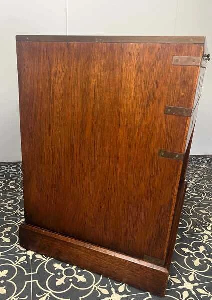 Antique Military Campaign Chest Of Drawers, Early 20th Century, Leather Top, Bedroom Furniture, Side Table, Drinks Cabinet, Mahogany Brass