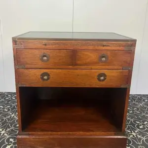 Antique Military Campaign Chest Of Drawers, Early 20th Century, Leather Top, Bedroom Furniture, Side Table, Drinks Cabinet, Mahogany Brass