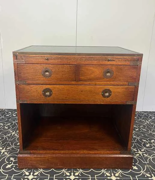 Antique Military Campaign Chest Of Drawers, Early 20th Century, Leather Top, Bedroom Furniture, Side Table, Drinks Cabinet, Mahogany Brass