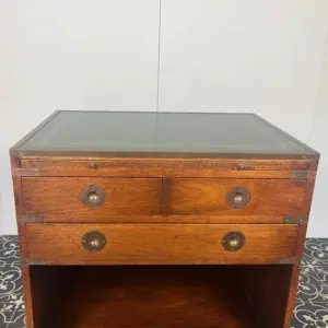 Antique Military Campaign Chest Of Drawers, Early 20th Century, Leather Top, Bedroom Furniture, Side Table, Drinks Cabinet, Mahogany Brass