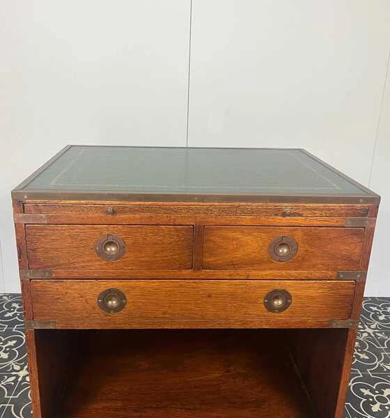 Antique Military Campaign Chest Of Drawers, Early 20th Century, Leather Top, Bedroom Furniture, Side Table, Drinks Cabinet, Mahogany Brass
