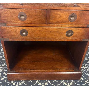 Antique Military Campaign Chest Of Drawers, Early 20th Century, Leather Top, Bedroom Furniture, Side Table, Drinks Cabinet, Mahogany Brass