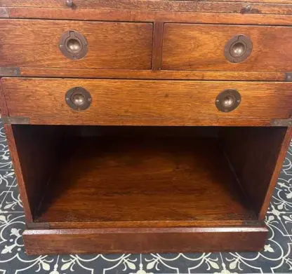 Antique Military Campaign Chest Of Drawers, Early 20th Century, Leather Top, Bedroom Furniture, Side Table, Drinks Cabinet, Mahogany Brass - Image 10