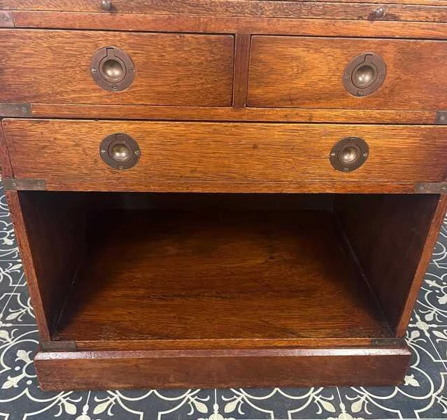 Antique Military Campaign Chest Of Drawers, Early 20th Century, Leather Top, Bedroom Furniture, Side Table, Drinks Cabinet, Mahogany Brass