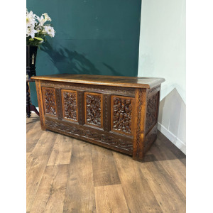 Antique Oak Coffer With Quadruple Panel Front