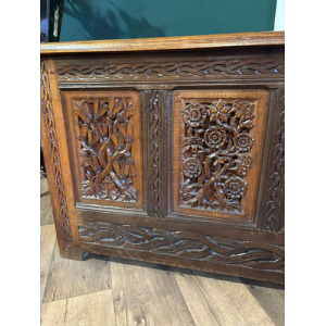 Antique Oak Coffer With Quadruple Panel Front
