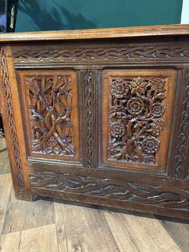 Antique Oak Coffer With Quadruple Panel Front
